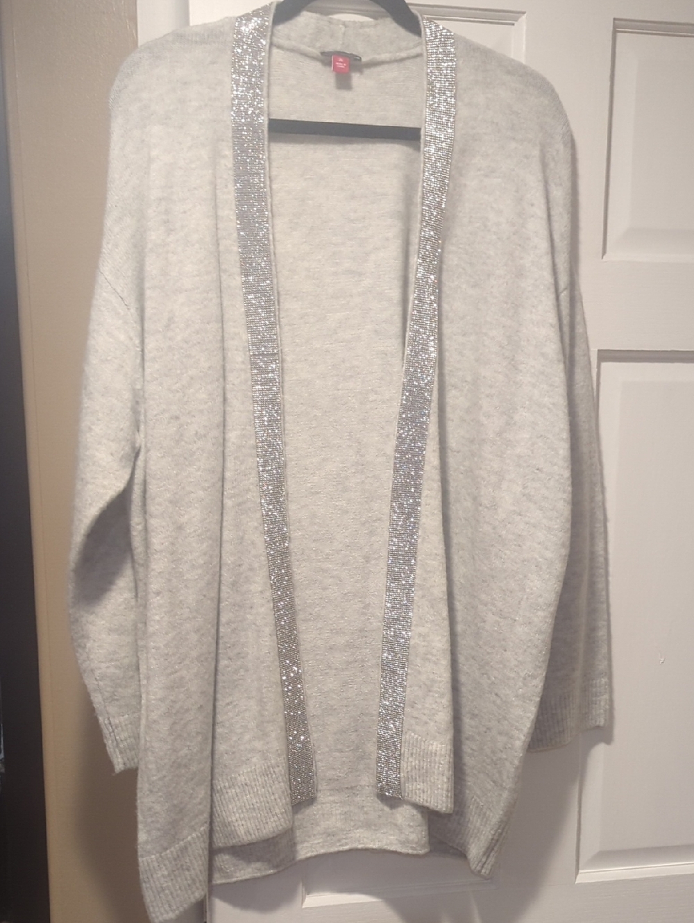 Vince Camuto Silver Trim Light Gray Open Cardigan